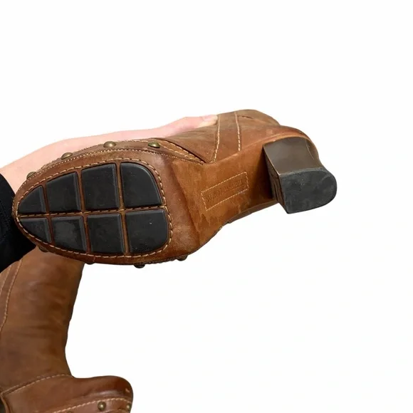 Frye Frankie Buckle Boots Leather Heeled Tall Brown 8 - Picture 8 of 12